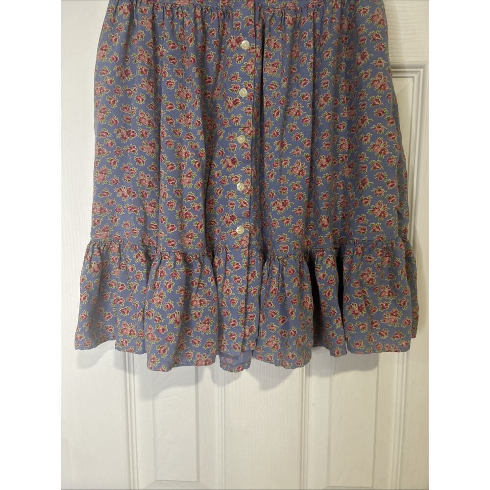 Polo Ralph Lauren Girls Size 7 Blue Floral Button Front Ruffle Hem Dress Pockets - Picture 6 of 9